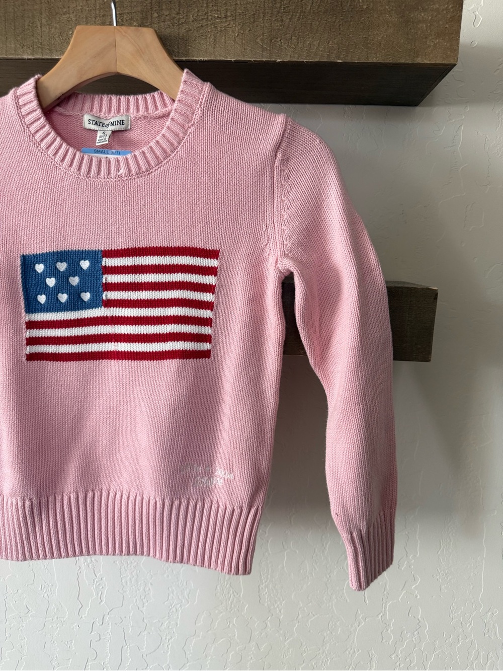 State of Mine|Big girl/kids Pink American Flag fisherman knit Crewneck Sweater•